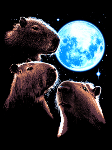 Three Capybara Moon Funny Capybara Meme Mystical Capybara