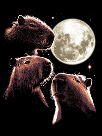 Three Capybara Moon Funny Capybara Meme Mystical Capybara