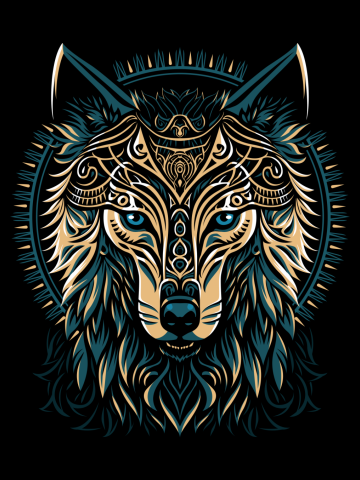 Tribal golden shield wolf