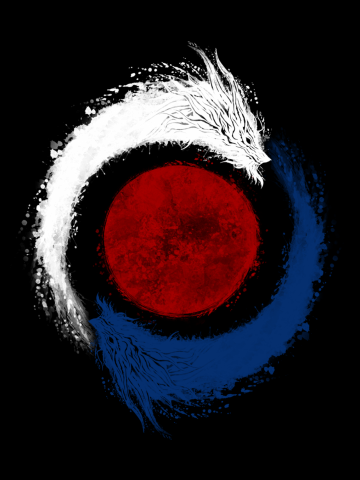 Twin Dragons and red moon ( black variant )