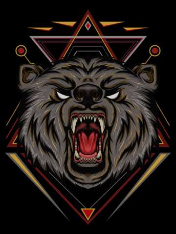 VECTOR BEAR HEAD ILLUSTRATION WITH ROAR FULL COLOR FOR T SHIRT DESIGN, angry bear mascot