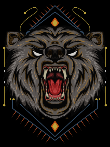 VECTOR BEAR HEAD ILLUSTRATION WITH ROAR FULL COLOR FOR T SHIRT DESIGN, angry bear mascot