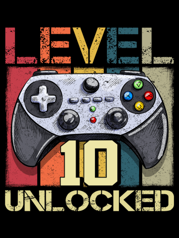Vintage 10th Bday 10 years old Gamer Gift Level 10 Unlocked