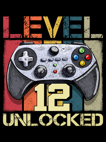 Vintage 12th Bday 12 years old Gamer Gift Level 12 Unlocked