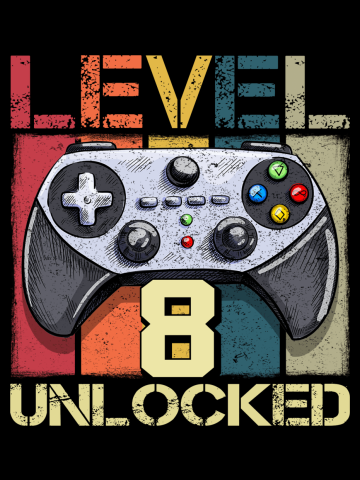 Vintage 8th Bday 8 years old Gamer Gift Level 8 Unlocked