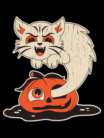 Vintage Ghost Cat and Pumpkin