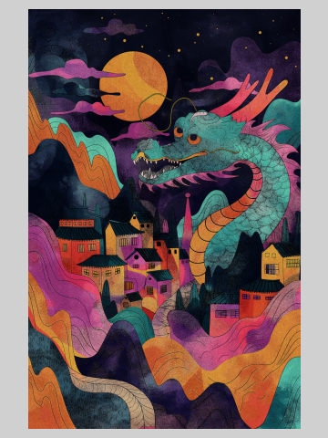 Dragon's Twilight over Whimsical Town