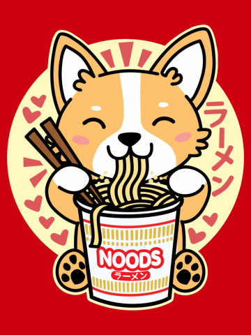 Corgi Eating Instant Noodles