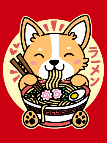 Corgi Eating Ramen