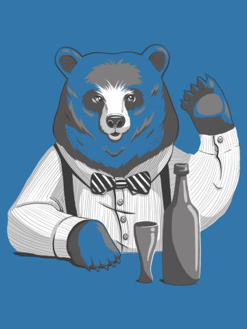 Bear at a bar drinking a beer.