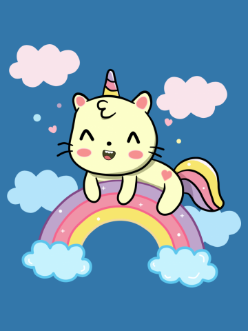 Caticorn Rainbow Sky Chibi Kawaii