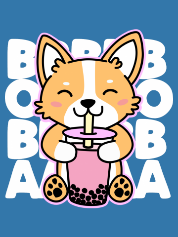 Corgi Drinking Boba Tea