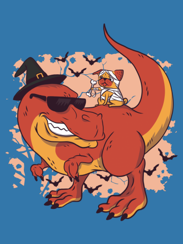 Fun Halloween Pug Riding a Dinosaur