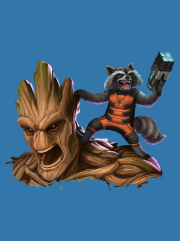 Groot and rocket raccoon