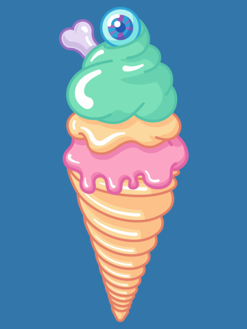 Ice cream cone with eyeball and bone