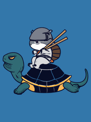 Japanese Samurai Cat Riding a Turtle
