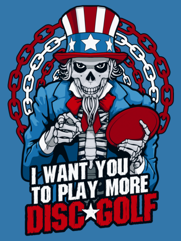 Play More Disc Golf Frolf Patriotic Goth USA Uncle Sam Skull