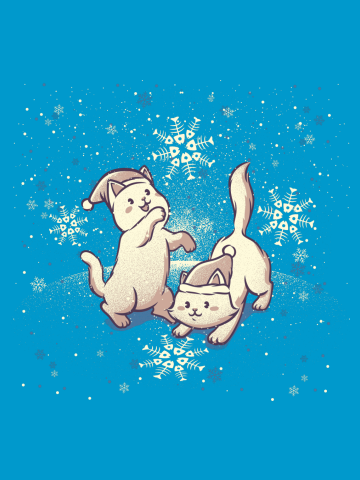 Cats Plaing With Snowflakes Xmas
