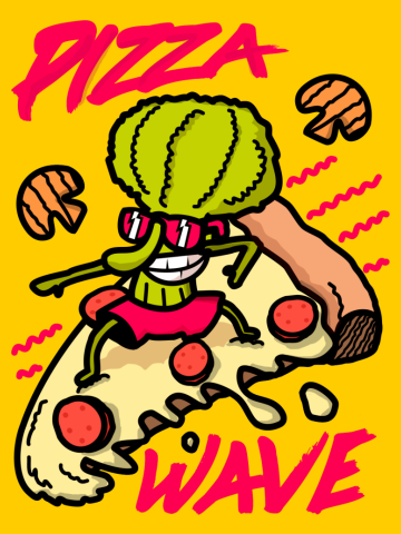 Pizza Wave 80s style and Funny t-shirt for pizza lovers