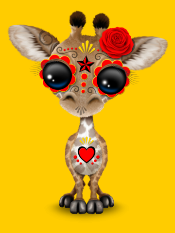 Red Day of the Dead Sugar Skull Baby Giraffe