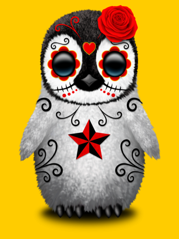 Red Day of the Dead Sugar Skull Penguin