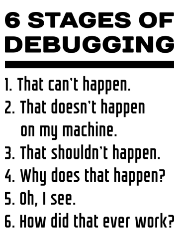 6 Stages of Debugging: Black Text Design for Computer Programmers 
