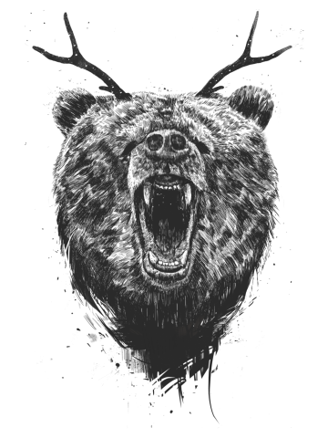Angry bear with antlers