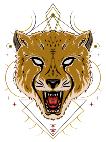 Angry cheetah illustration with ornament background.