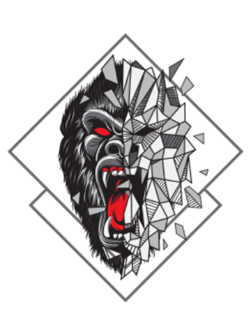 Angry gorilla with open mouth breaking