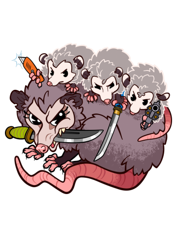 Armed Mama and Baby Possums ~ Opossums with Weapons