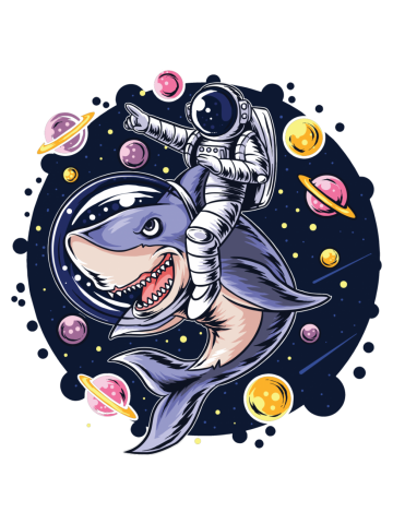 Astronaut Riding Shark in Outer Space