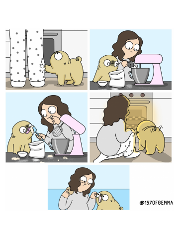 Baking with Mochi the pug