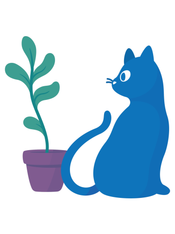 Blue Cat with Houseplant