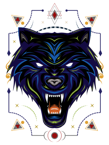 Blue wolf vector, wolves, head wolf illustration, dark wolf angry