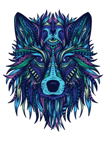 Bold and Blue - Mandala and Tribal Wolf Design