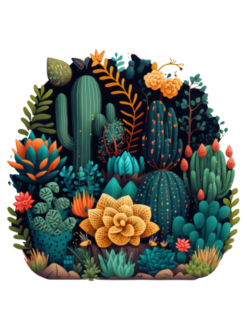 Cactus Desert Vibes Botanical Retro Scene Succulent Plant