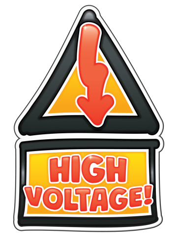 Cartoon Warning Sign - HIGH VOLTAGE - black