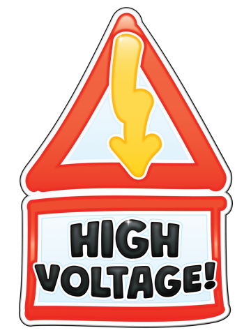 Cartoon Warning Sign - HIGH VOLTAGE - red