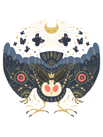 Celestial Blue Mothman with Red Eyes