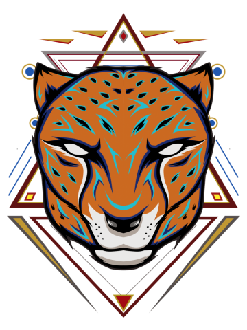 Cheetah face illustration with geometry background