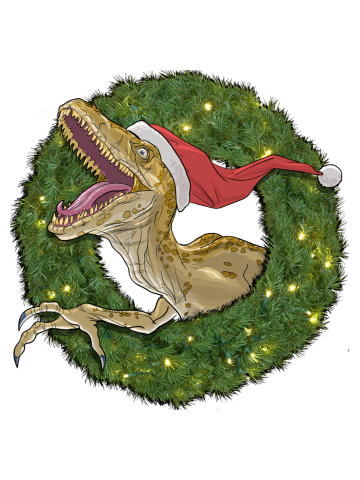 Christmas Velociraptor and Wreathe