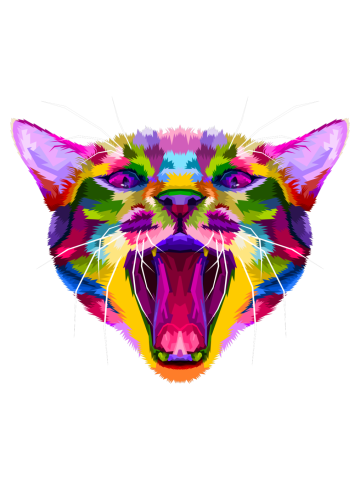Colorful angry cat head cat growls angry cat close up