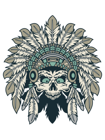 Comic - Skull Indian Feathers - bright
