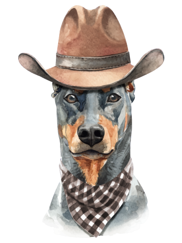Cowboy doberman dog watercolor with hat black and colors tshirt - clothing