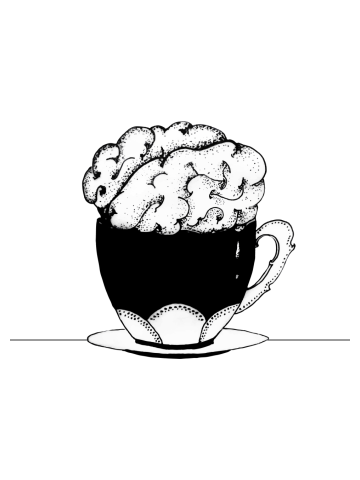 Cup Of Brain Black and white line art illustration