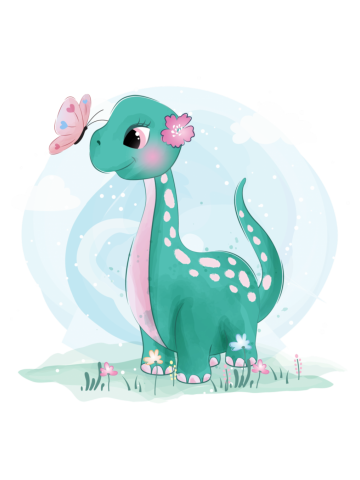 Cute Little Dinosaur With Butterfly