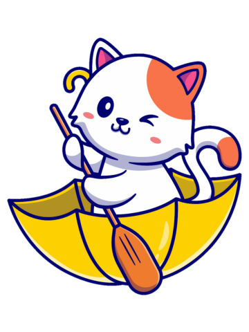 Cute cat rowing with umbrella boat cartoon