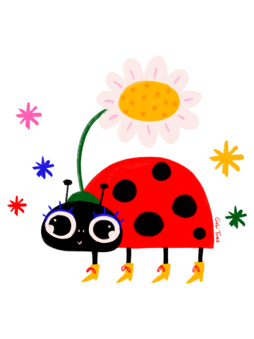 Cute ladybug with giant daisy flower