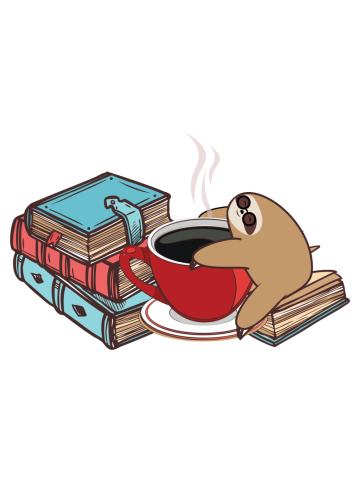 Cute lazy sloth cofee and books