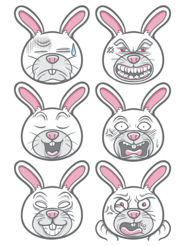 Cute pet animal rabbit emoticons illustration set